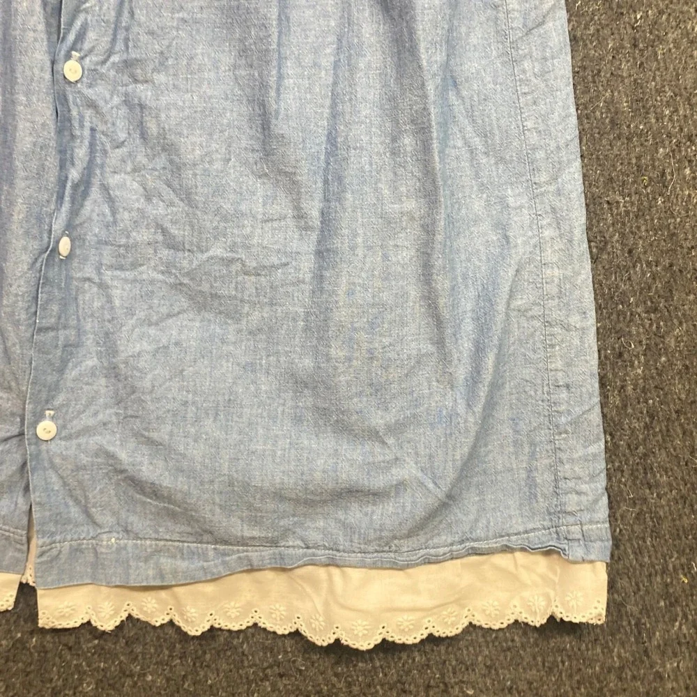 OshKosh Dress Sz 6 Girls Blue Boho 90s Eyelet Lace Trim Chambray Made in USA